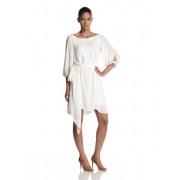 HALSTON HERITAGE Women's Long Sleeve Gathered Waist Dress Ivory - Dresses - $186.25 