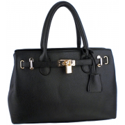 HESSA Décor Lock Double Top Handle Zippered Office Tote Bag Satchel Purse Handbag Black - Hand bag - $29.50 