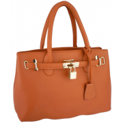 HESSA Décor Lock Double Top Handle Zippered Office Tote Bag Satchel Purse Handbag Orange - Hand bag - $29.50 