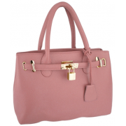 HESSA Décor Lock Double Top Handle Zippered Office Tote Bag Satchel Purse Handbag Pink - Hand bag - $29.50 