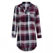 HHei_K Women Vogue Tartan Dresses, Ladies Casual Spring Plaid Bandge V-Neck Mini Dress Fashion Lattice Dress - Shirts - $7.98 