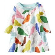 HILEELANG Toddler Little Girl Long Sleeve Cotton Cartoon Applique Strip Shirt Party Dress - Dresses - $9.99 