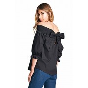 HOT FROM HOLLYWOOD Solid Smocked Peasant Top With Bow Detail Back Casual Top - Košulje - kratke - $19.99  ~ 126,99kn