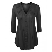 HOT FROM HOLLYWOOD Women's Button up Pleated Peasant V Neck 3/4 Sleeve Tunic Top - Košulje - kratke - $19.99  ~ 126,99kn