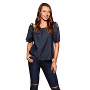 HOT FROM HOLLYWOOD Women's Denim Peasant Denim Shirt Chambray Tops - Košulje - kratke - $9.99  ~ 63,46kn