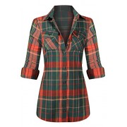 HOT FROM HOLLYWOOD Women's Long Sleeve Button Down Plaid Flannel Shirt - Košulje - kratke - $12.99  ~ 82,52kn