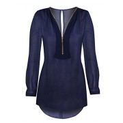 HOT FROM HOLLYWOOD Women's Long Sleeve Peasant Blouse Zipper V Neck Collar Tunic Top - Košulje - kratke - $19.99  ~ 126,99kn