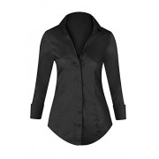HOT FROM HOLLYWOOD Women's Roll Up 3/4 Sleeve Button Up Collared Classic Shirts - Shirts - $22.99 