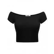 HUHOT Womens Basic Off-Shoulder Short Cami Crop Top - 半袖シャツ・ブラウス - $13.99  ~ ¥1,575