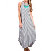 Halife Women's Summer Casual Stripe Sleeveless Loose Beach Maxi Dress - Dresses - $9.99 