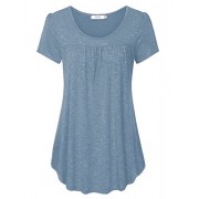 Halife Women's Short Sleeve Scoop Neck Pleated Blouse Top Tunic Shirt - Shirts - $39.99 