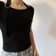 Halter Neck Knit Short Sleeve T-Shirt - Košulje - kratke - $25.99  ~ 165,10kn