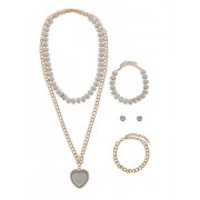 Heart Pendant Necklace with Matching Bracelets and Stud Earrings - Bransoletka - $7.99  ~ 6.86€