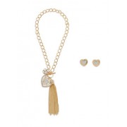 Heart Tassel Chain Necklace with Stud Earrings - Earrings - $7.99 