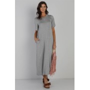 Heather Grey Short Sleeve Midi Dress - Vestidos - $30.25  ~ 25.98€