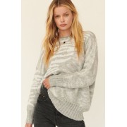 Heather Grey Zebra Print Pullover Sweater - Puloverji - $50.60  ~ 43.46€