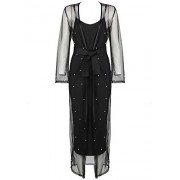 Hego Women's Black Mesh Beaded Bodycon Bandage Dress 2 Piece H5322 - Dresses - $139.00 