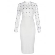 Hego Women's White Club Night Out Lace Mesh Sequin Bandage Dress Long Sleeve for Special Occasion H5531 - sukienki - $139.00  ~ 119.39€