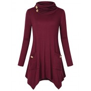 Hibelle Women's Cowl Neck Asymmetric Hem Tunic Tops With Pockets (FBA Only) - Camicie (corte) - $46.95  ~ 40.32€