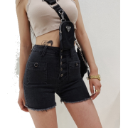 High-waisted five-button double-pocket frayed denim shorts - Shorts - $27.99 
