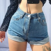 High-waisted wild denim shorts loose loose thin curl A-line wide leg shorts - Hlače - kratke - $27.99  ~ 24.04€