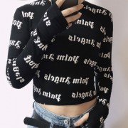 High waist exposed navel thin top letter printed long sleeve T-shirt - Camicie (corte) - $27.99  ~ 24.04€