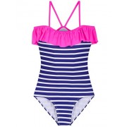 Hilor Girl's Ruffle Bikini Swimwear One Piece Swimsuits Off Shoulder Monokini Bathing Suis for Kids - Swimsuit - $13.99 