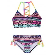 Hilor Girl's Strappy Bikini Set Two Piece Swimsuits Side Tie Hipster Swimwear Tassels Tankini Set - Swimsuit - $19.99 