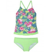 Hilor Girl's Two Piece Swimsuits Ruffle Hem Tankini Set Cross Back Swimwear Set - Swimsuit - $11.99 