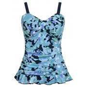 Hilor Women's 50's Retro Ruched Tankini Swimsuit Top with Ruffle Hem - Swimsuit - $19.99 