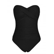 Hilor Women's Bandeau One Piece Swimsuits Front Twist Swimwear Ruched Bathing Suits Tummy Control - Swimsuit - $28.99 