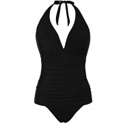 Hilor Women's Halter One Piece Swimsuits Shirred Tummy Control Swimwear Skirted Bathing Suits Monokinis - Swimsuit - $27.99 