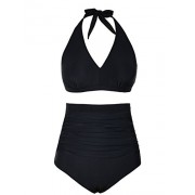 Hilor Women's High Waisted Shirred Bikini Bottom Halter Bikini Top Tankini Set Two Piece Bikinis - Swimsuit - $53.00 