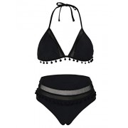 Hilor Women's High Waisted Two Piece Bikini Swimsuit Tassel Trim Triangle Bikini Set Swimwear - Swimsuit - $19.99  ~ £15.19