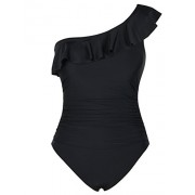 Hilor Women's One Piece Swimsuits One Shoulder Swimwear Asymmetric Ruffle Monokinis Bathing Suits - 泳衣/比基尼 - $56.00  ~ ¥375.22