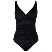 Hilor Women's One Piece Swimsuits Pin Tucked Surplice Swimwear Tummy Control Bathing Suits Monokinis - Swimsuit - $23.99 