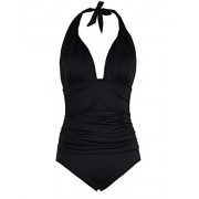Hilor Women's Plunge Deep V Neck One Piece Swimsuit Halter Bikinis Monokinis Shirred Details - Swimsuit - $15.99 