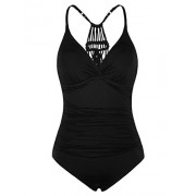 Hilor Women's Shirred Halter One Piece Swimsuits Macrame Back Swimwear Tummy Control Bathing Suit - Kopalke - $28.99  ~ 24.90€