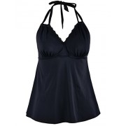 Hilor Women's Swimsuit V Neck Lace Swim Top Convertible Halter Tankini Flowy Swimwear - Swimsuit - $21.99 