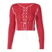 Hollow long-sleeved T-shirt with straps on chest - Рубашки - короткие - $19.99  ~ 17.17€