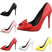 HooH Women's Simple Bowknot Pointed Toe Dress Pump - Shoes - $36.99 