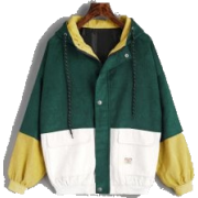 Hooded Color Block Corduroy Jacket - Gre - Kurtka - 