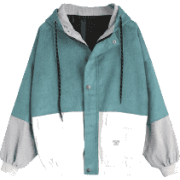Hooded Color Block Corduroy Jacket - Gre - Jacken und Mäntel - 