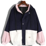 Hooded Color Block Corduroy Jacket - Gre - Jacket - coats - 