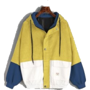 Hooded Color Block Corduroy Jacket - Gre - Kurtka - 