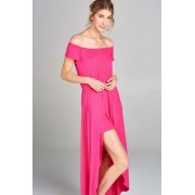 Hot Pink Off Shoulder Solid Jersey Romper Maxi - Dresses - $49.50 