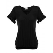 Hotouch Women Summer Short Sleeve T-Shirt Cotton V Neck Loose Casual Tee Tops Shirts - Shirts - $2.99 