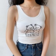 Hugging Bear Letter Embroidery Lace Wild Simple Solid Color Vest Sling - Košulje - kratke - $25.99  ~ 165,10kn