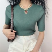 Ice silk pullover short-sleeved T-shirt micro-transparent elastic bottoming shir - Camicie (corte) - $27.99  ~ 24.04€