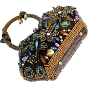 Innovative Vintage Handmade Floral Seed Beaded Gemstones Rhinestone Closure Hard Case Frame Evening Handbag Purse - Hand bag - $75.50 